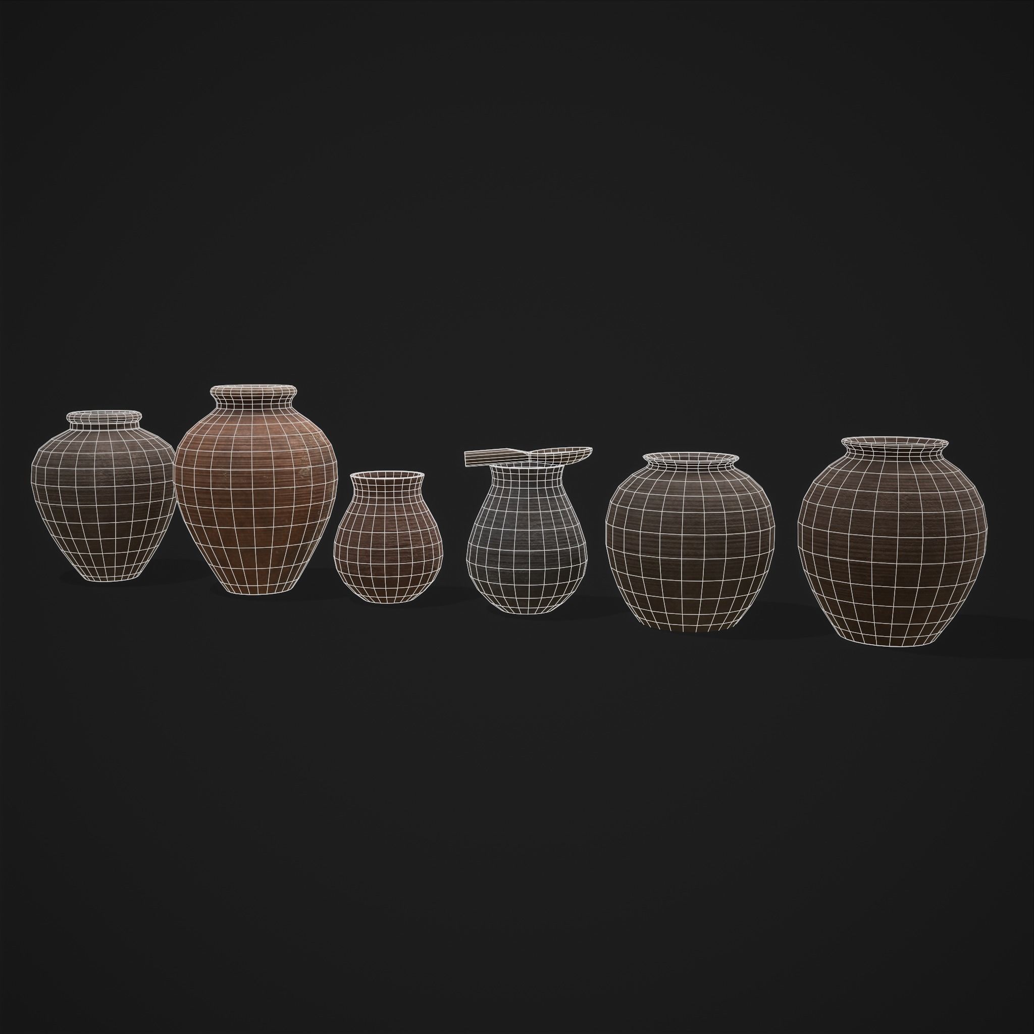 Beautiful Pottery Set Low-poly 3D model_26