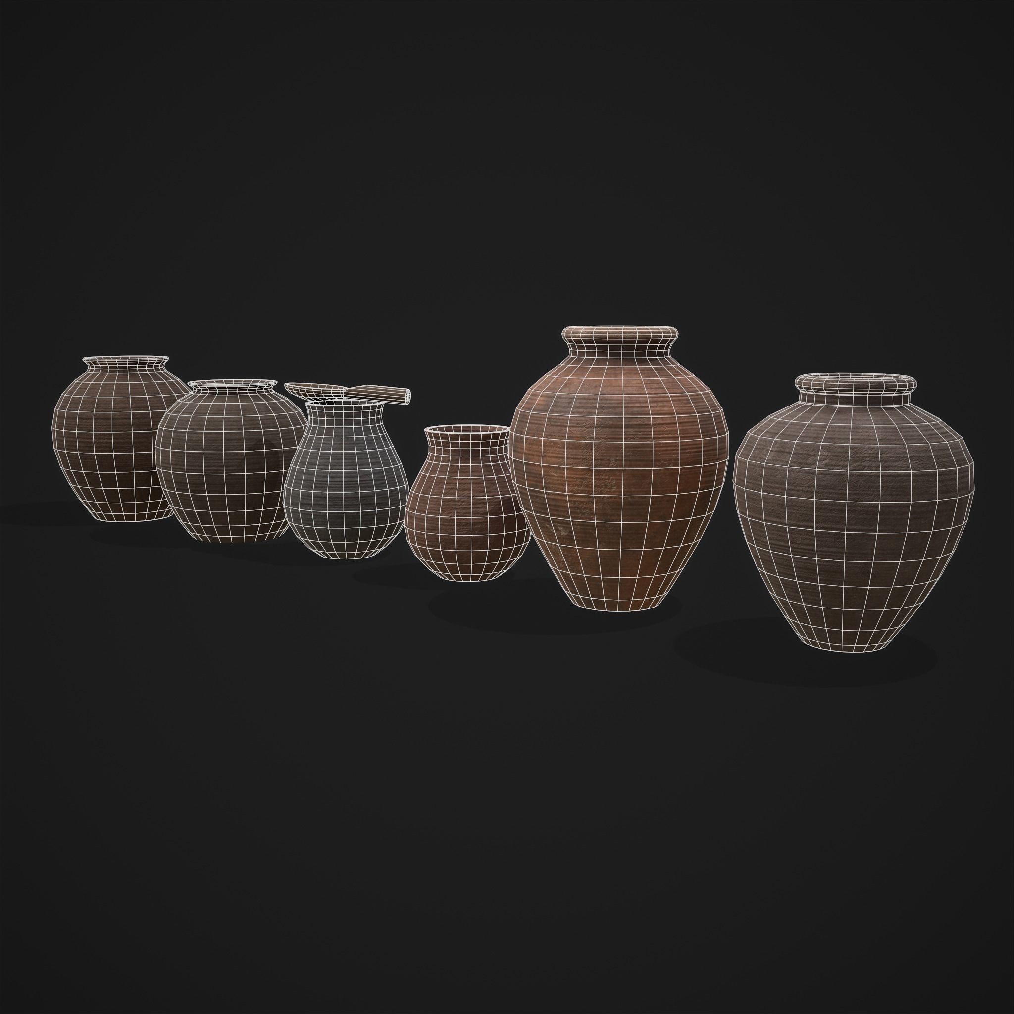 Beautiful Pottery Set Low-poly 3D model_8