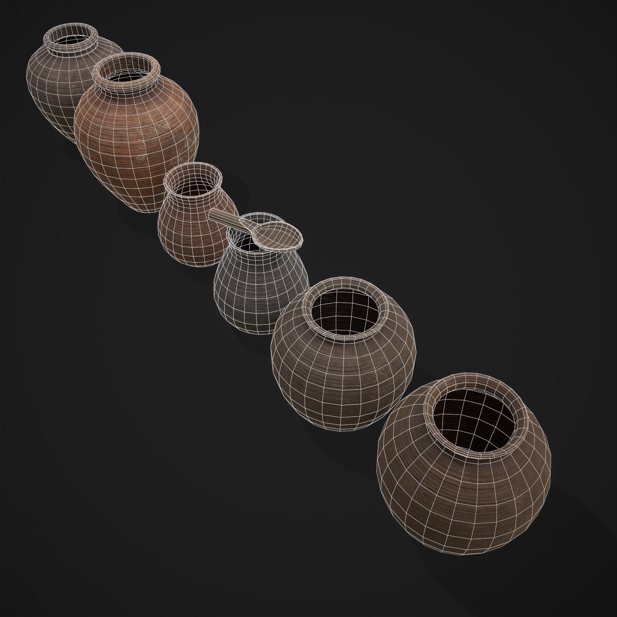 Beautiful Pottery Set Low-poly 3D model_28