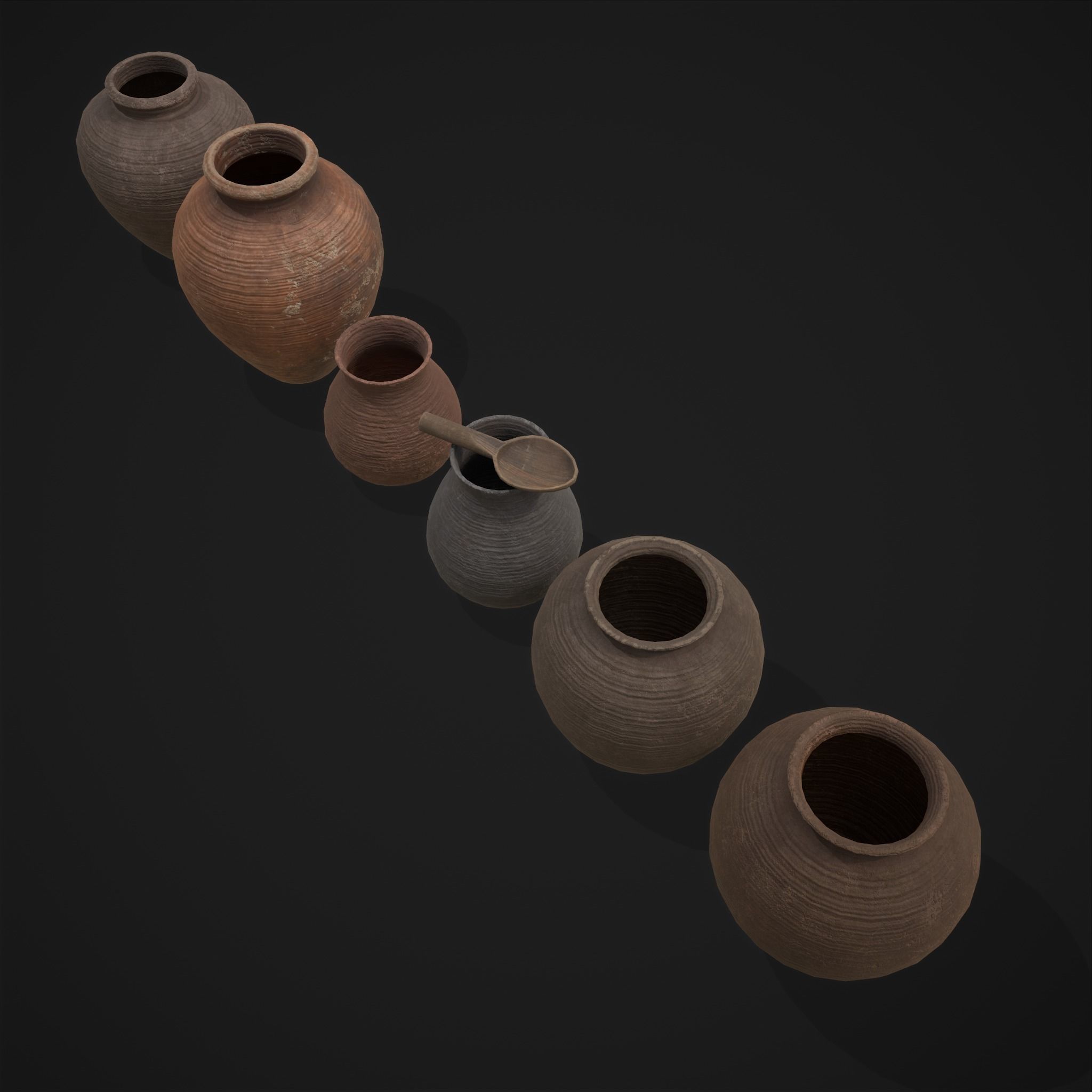 Beautiful Pottery Set Low-poly 3D model_5