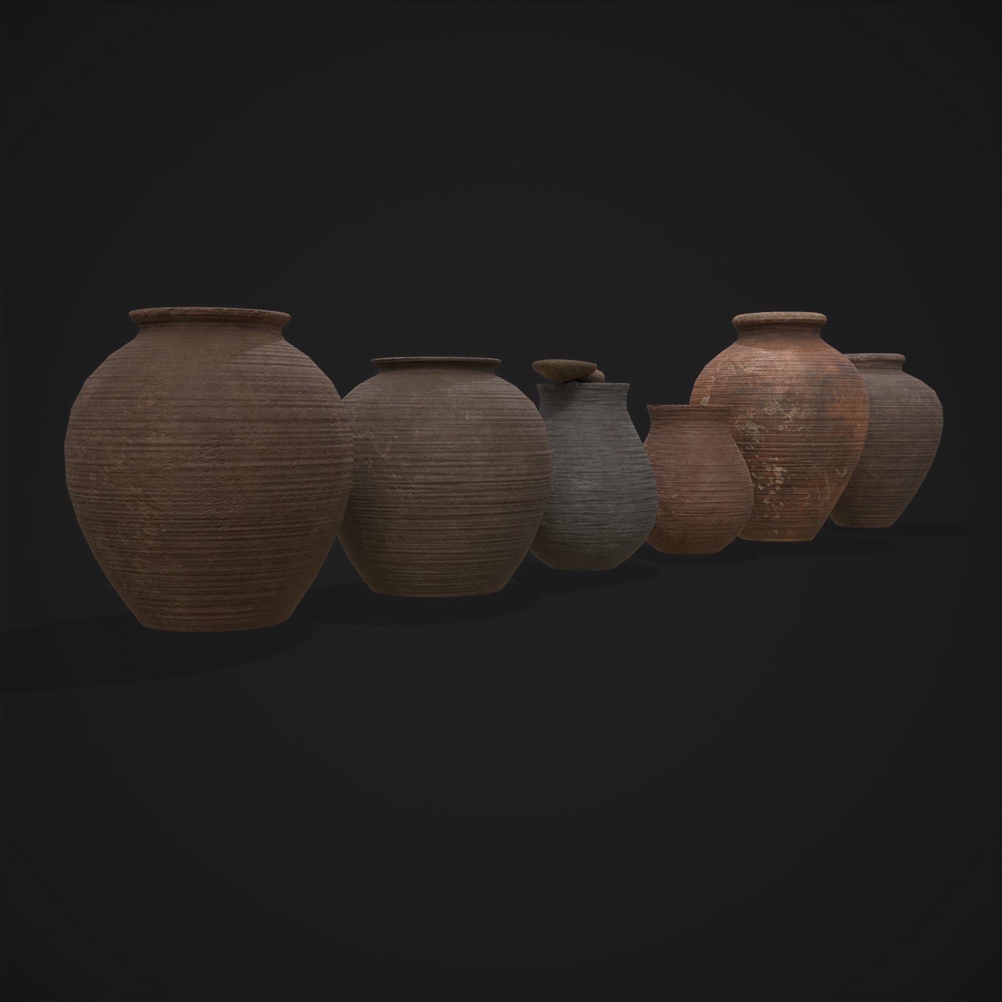 Beautiful Pottery Set Low-poly 3D model_3