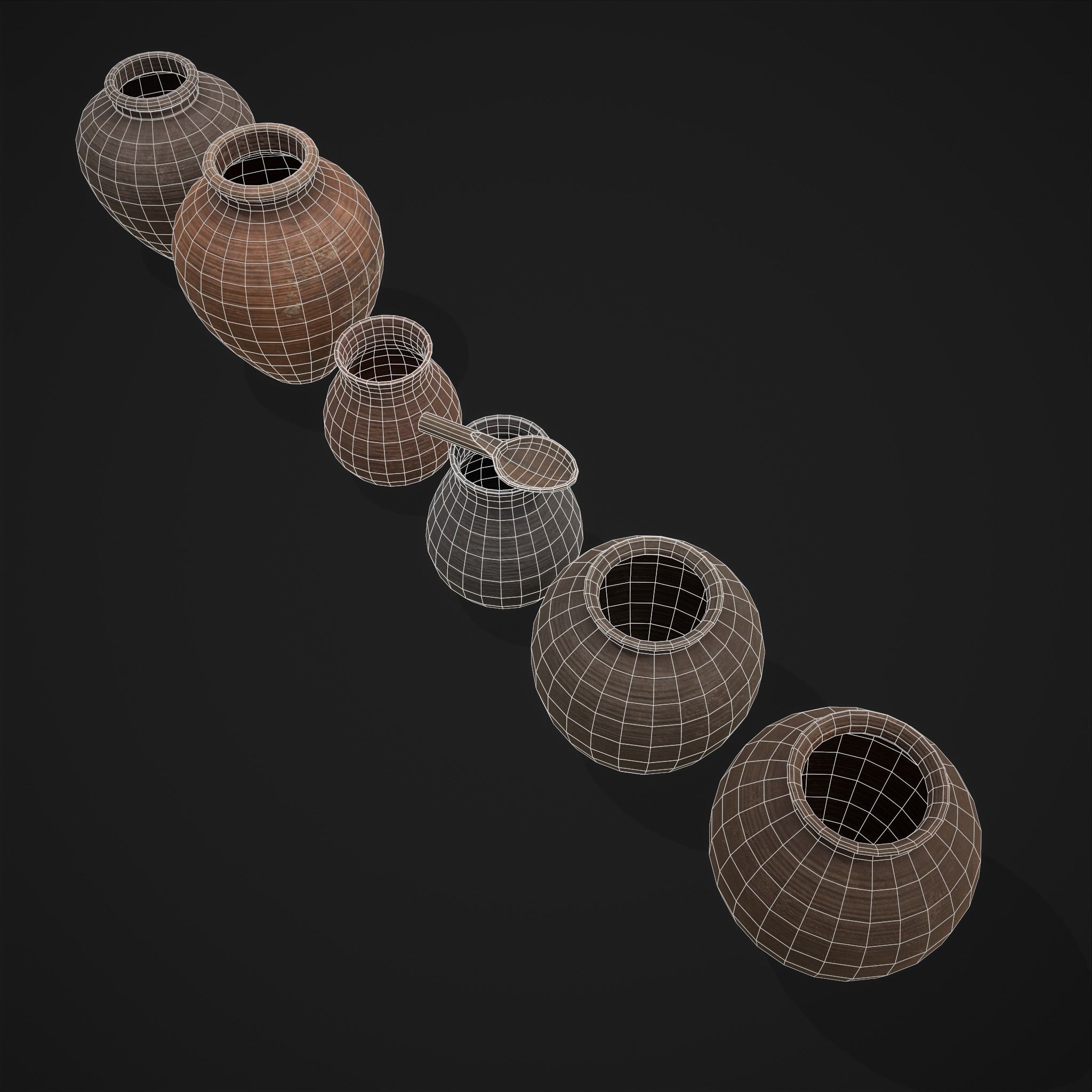 Beautiful Pottery Set Low-poly 3D model_6