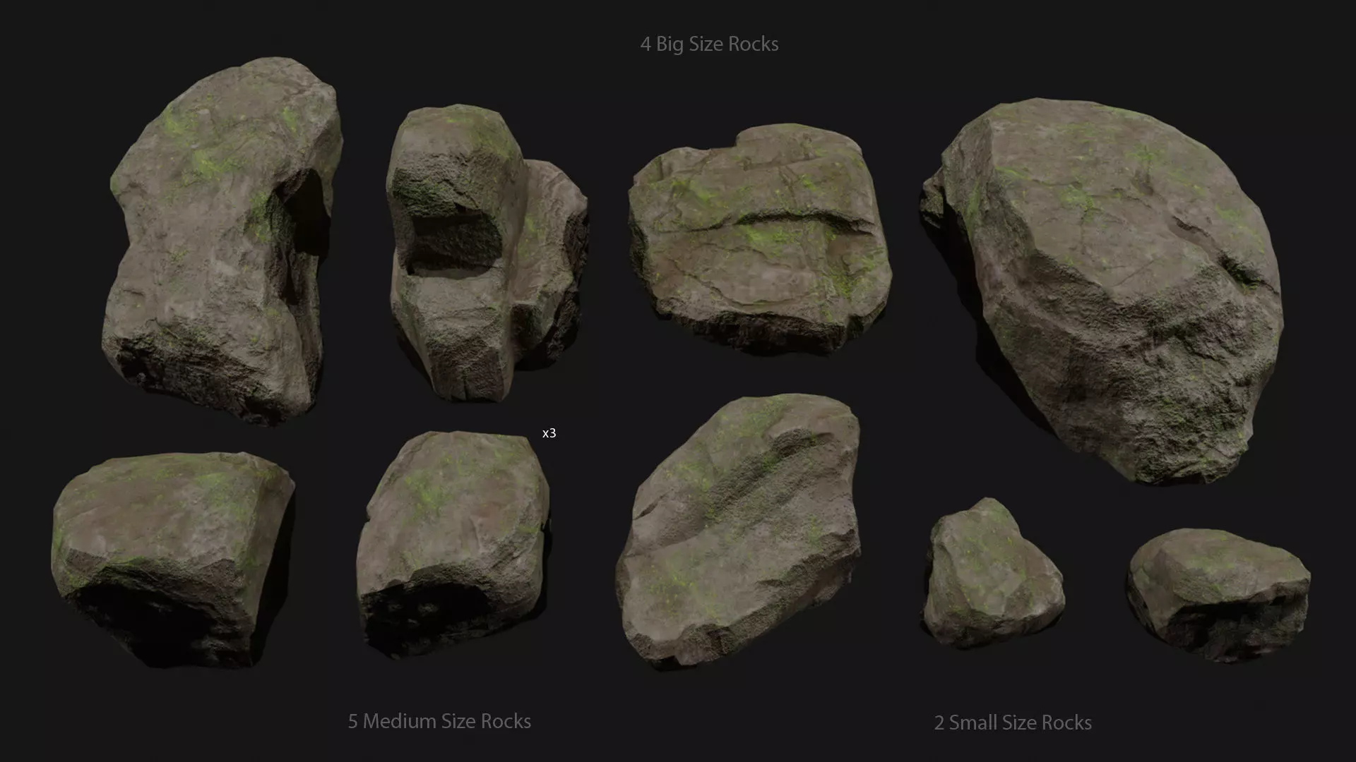 Forest Rocks Set Low-poly 3D model_0