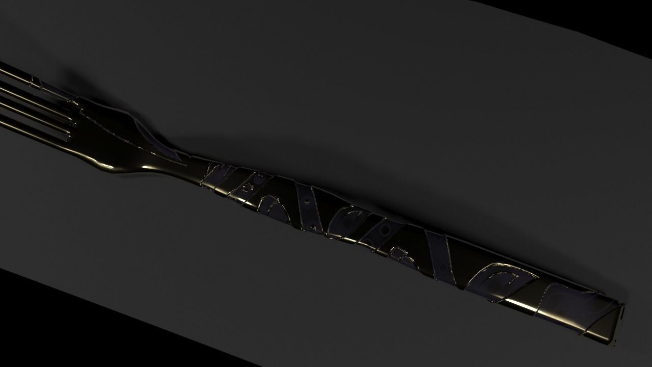 decorated fork Low-poly 3D model_1
