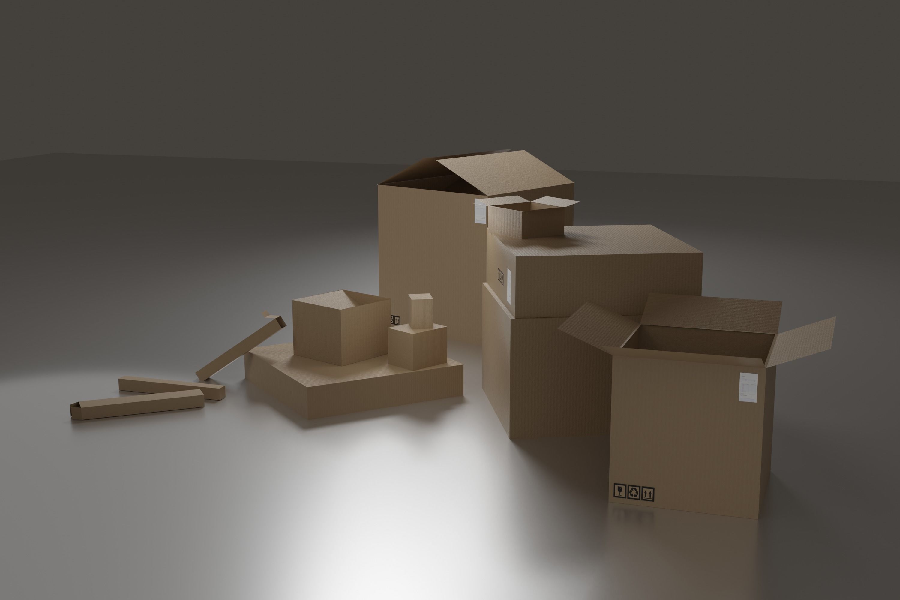 Lowpoly Cardboard Boxes Low-poly 3D model_4