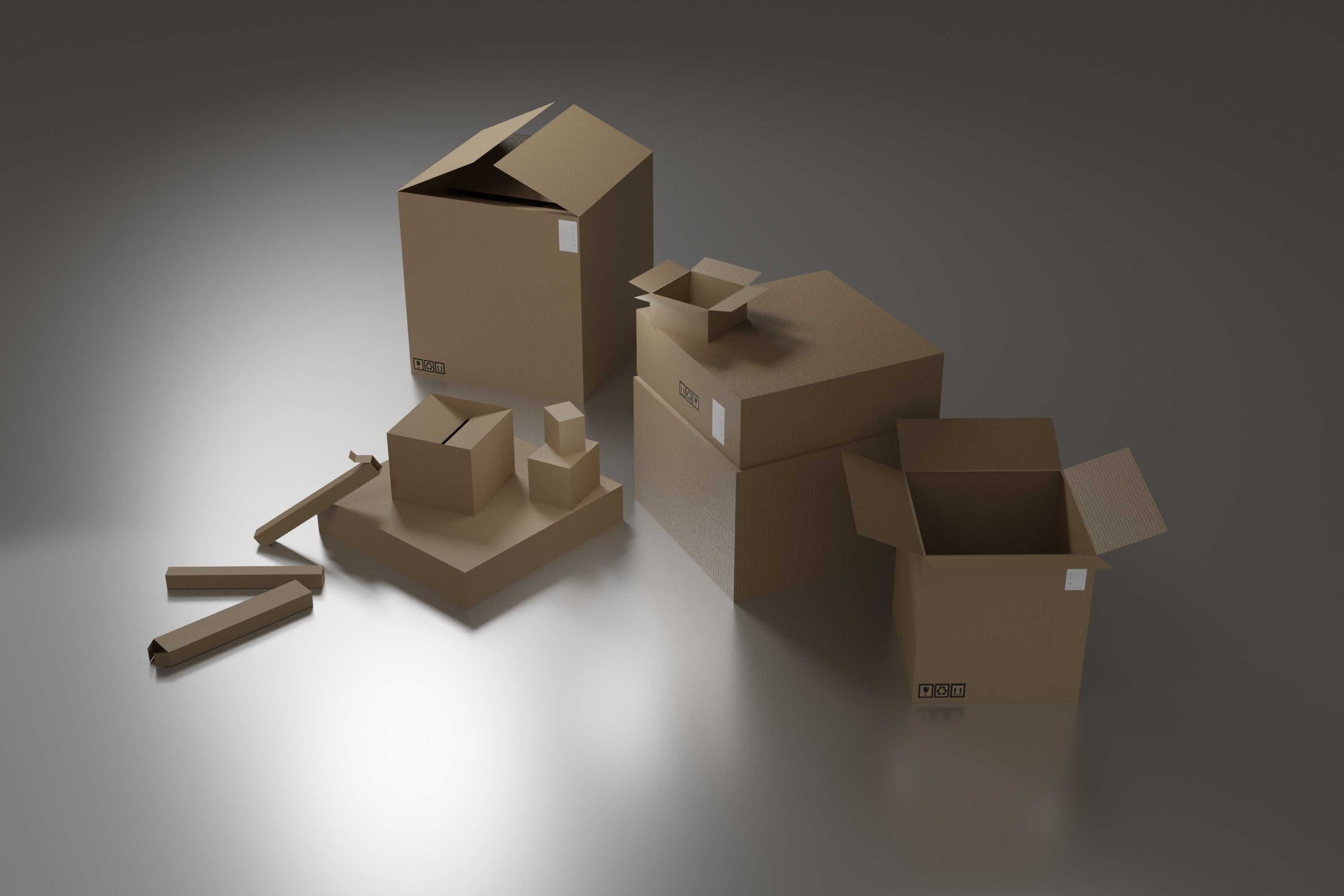 Lowpoly Cardboard Boxes Low-poly 3D model_1