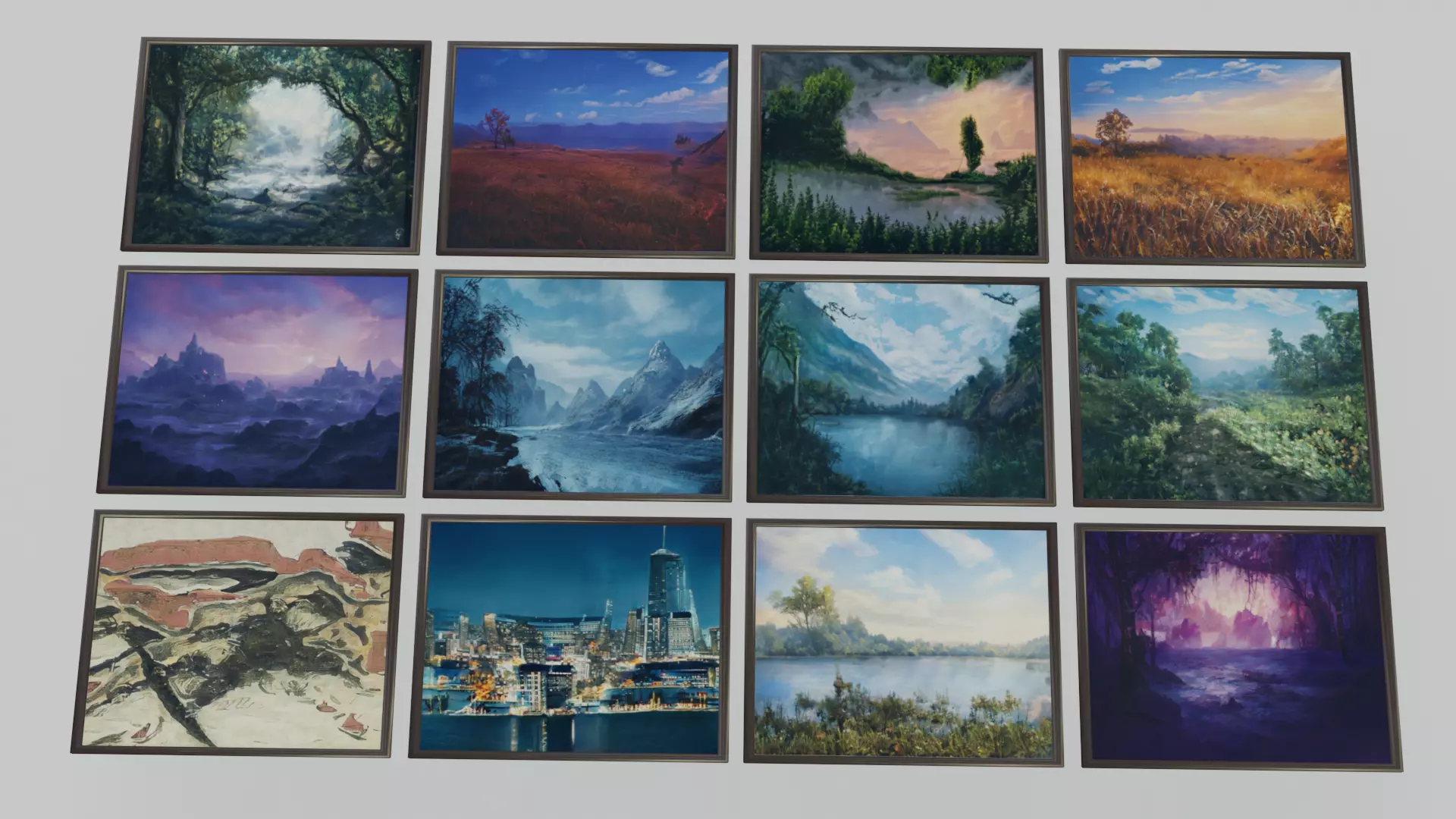 Framed Paintings 12 Pack CC0 Royaltie free Artwork Low-poly 3D model