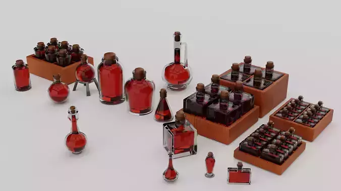 low poly bottle set of bottles