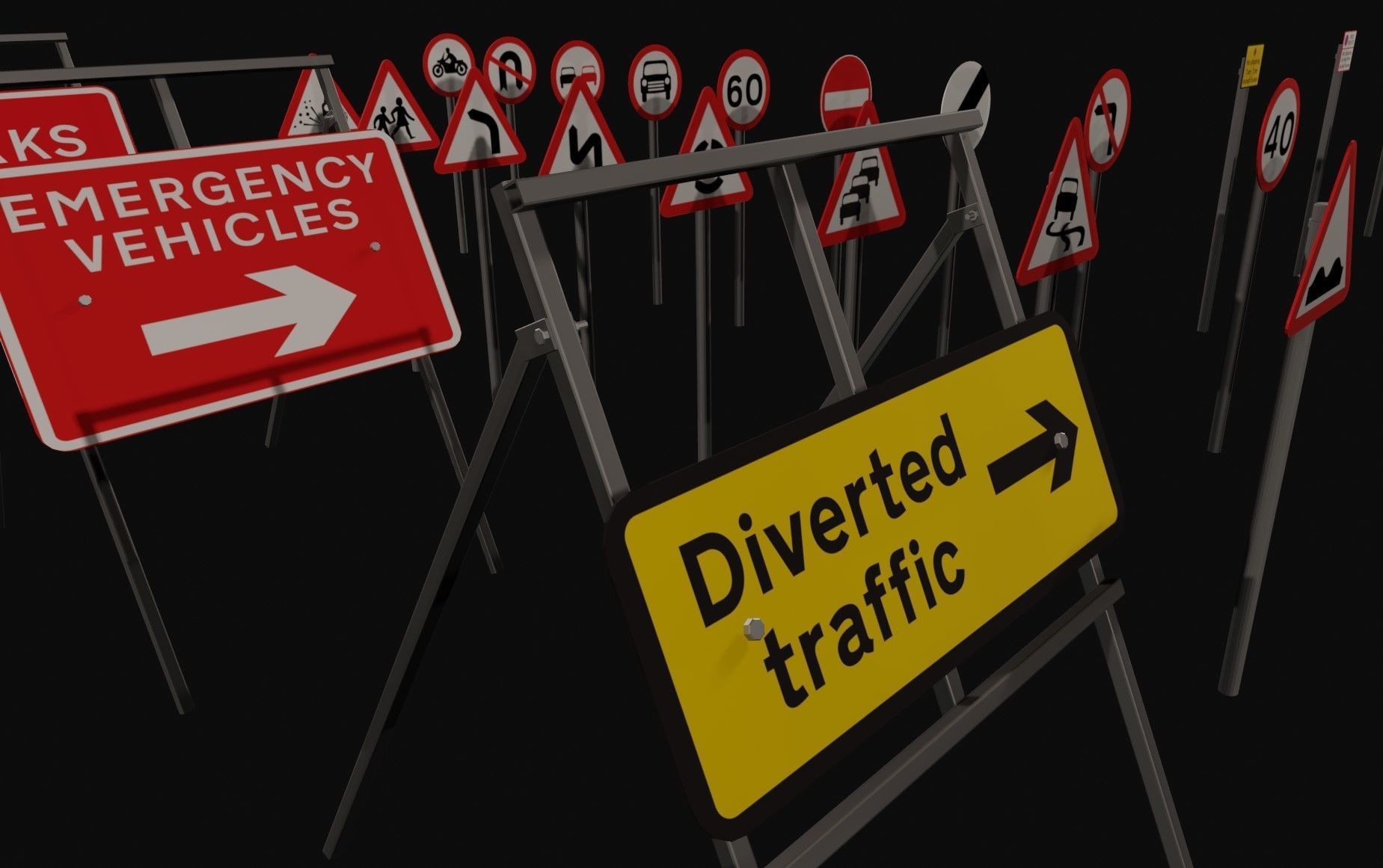 UK Road Signs Pack 3D model_10