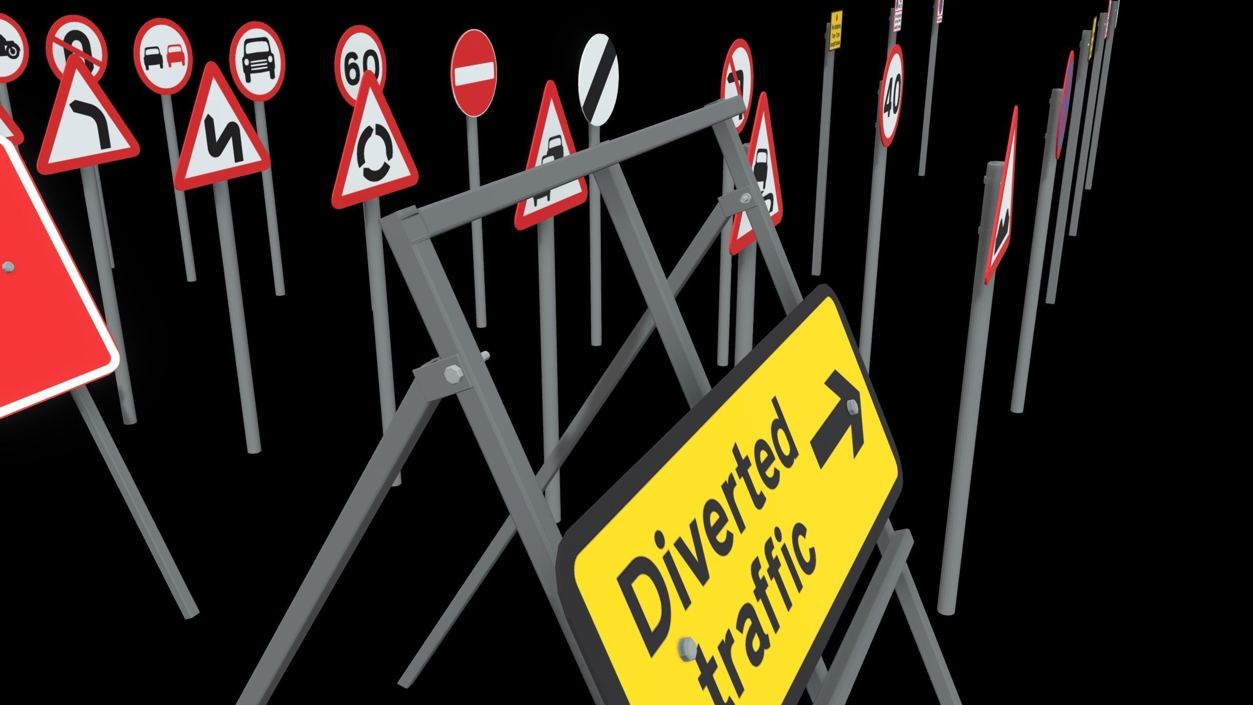 UK Road Signs Pack 3D model_8