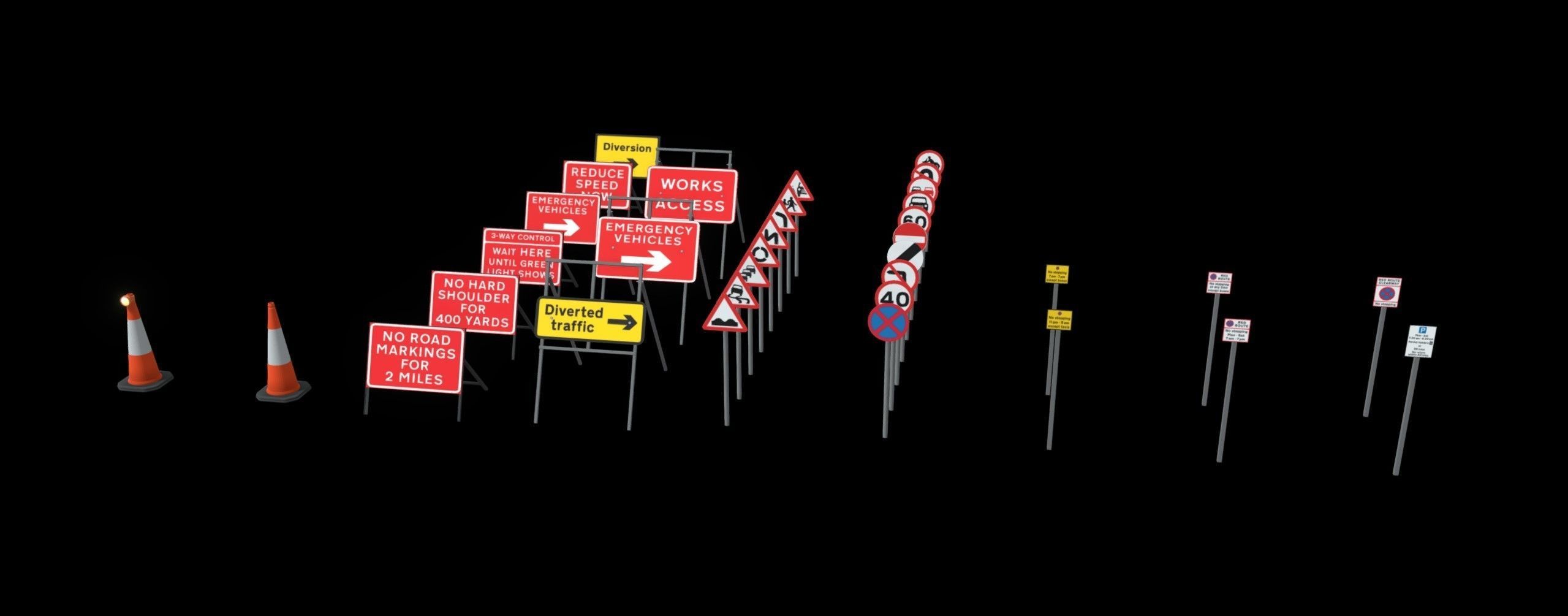 UK Road Signs Pack 3D model_7