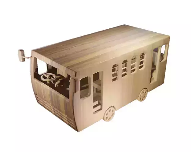 Wooden Bus Toy Low-poly 3D model