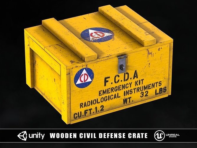 Wooden Civil Defense Crate Low-poly 3D model