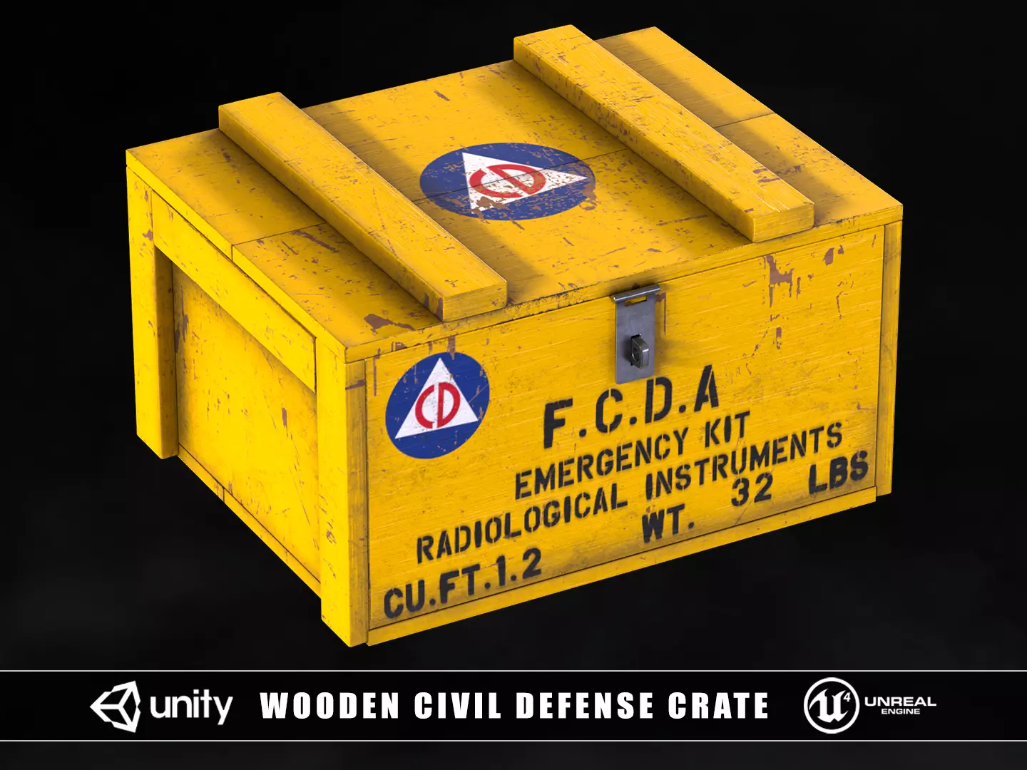 Wooden Civil Defense Crate Low-poly 3D model_0