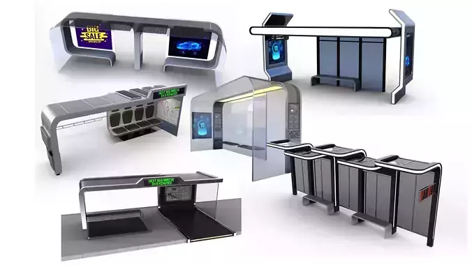 Bus Stops 3D Model Collection