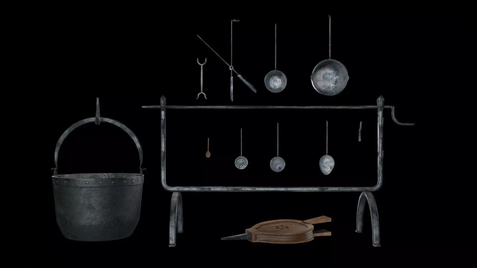 Low poly set for medieval kitchen Low-poly 3D model_0