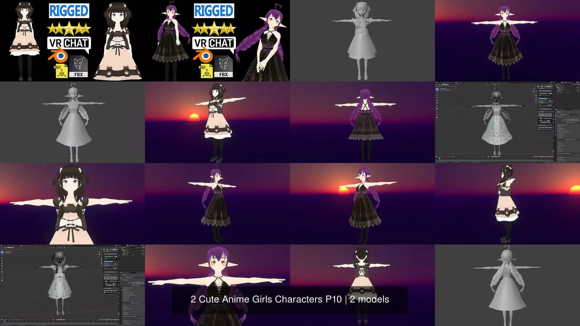 2 Cute Anime Girls Characters P10 3D Model Collection_1