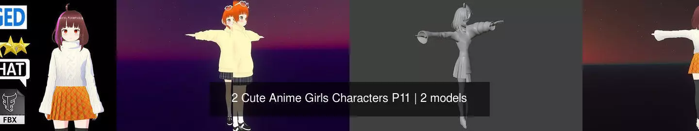 2 Cute Anime Girls Characters P11 3D Model Collection_1