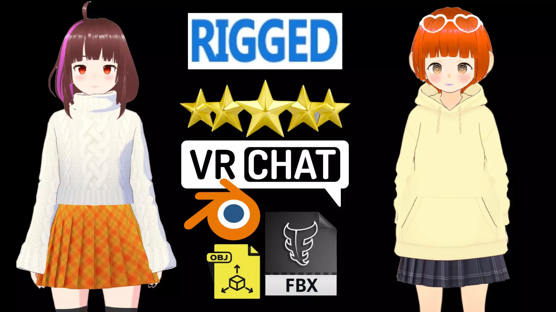 2 Cute Anime Girls Characters P11 3D Model Collection_0