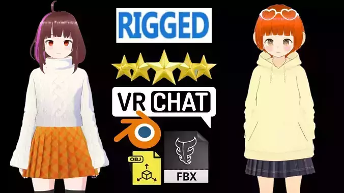 2 Cute Anime Girls Characters P11 3D Model Collection 2 Cute Anime Girls Characters P11 3D Model Collection