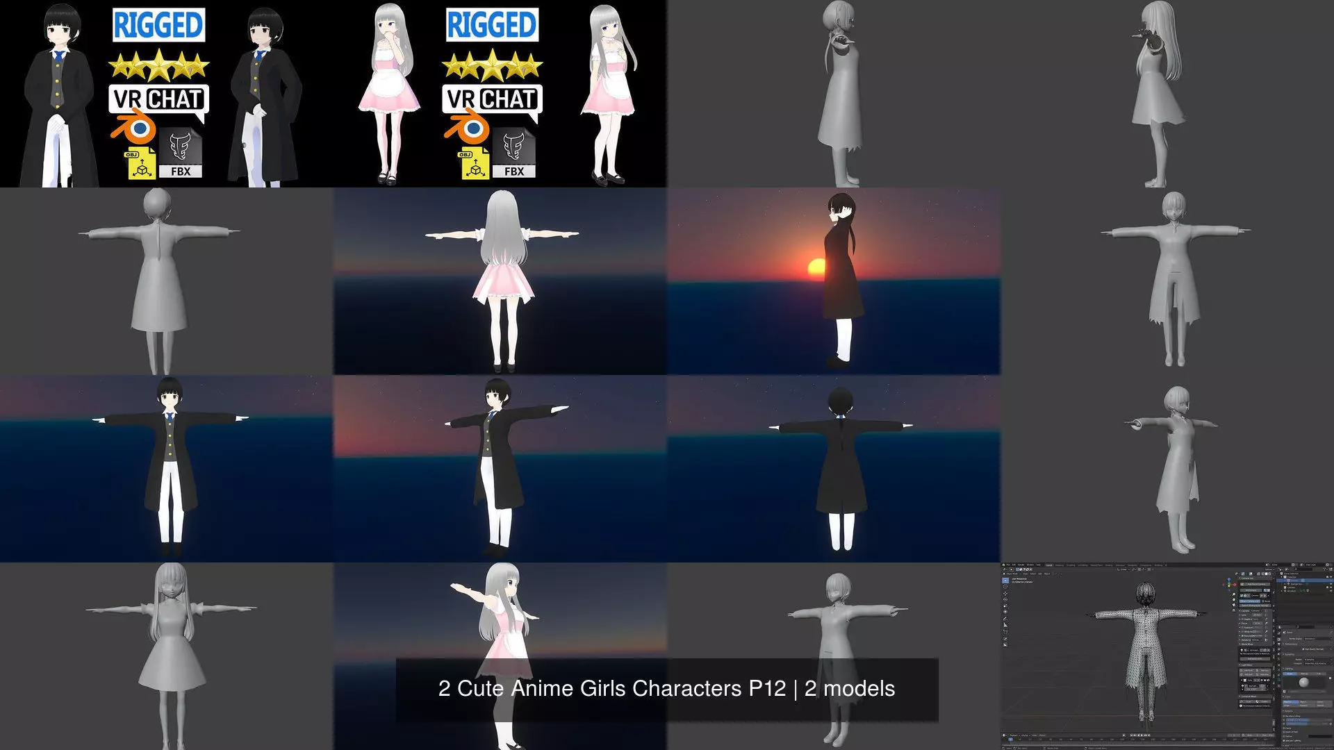 2 Cute Anime Girls Characters P12 3D Model Collection_1