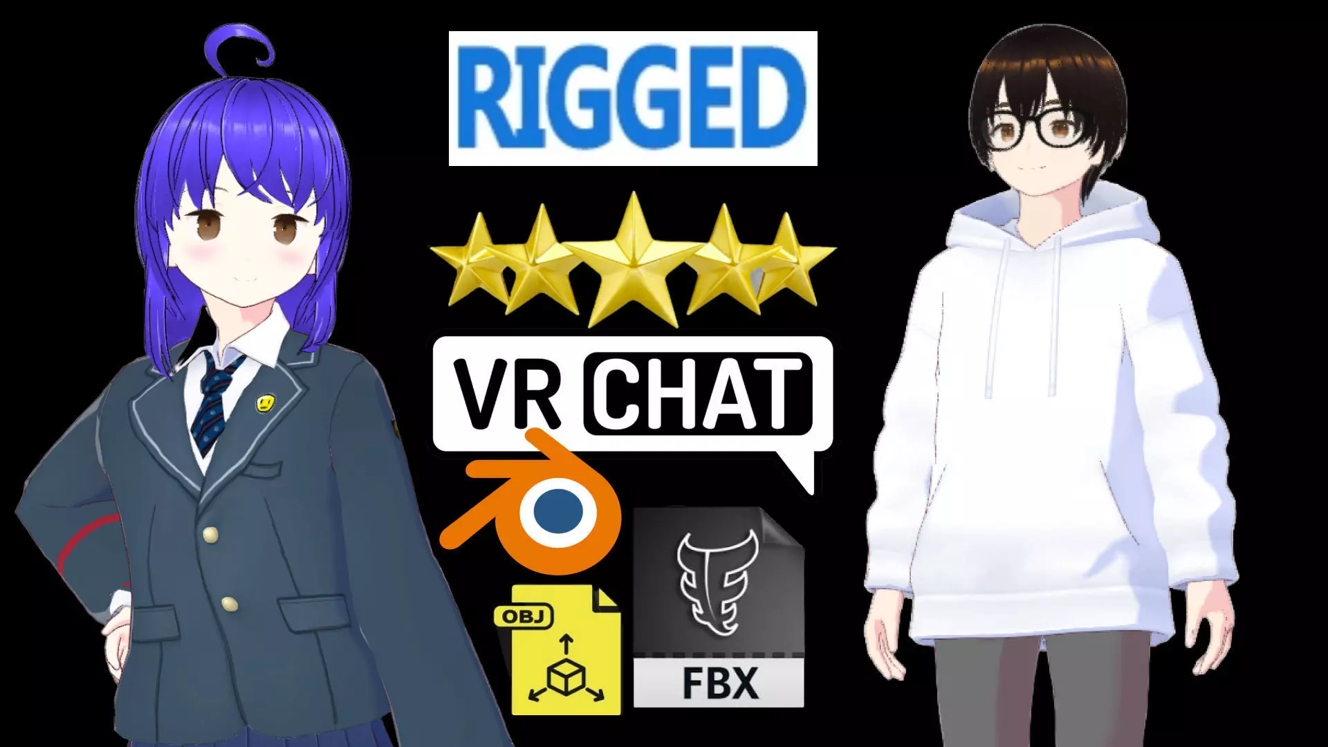 2 Cute Anime Girls Characters P13 3D Model Collection_0