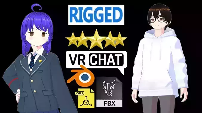 2 Cute Anime Girls Characters P13 3D Model Collection 2 Cute Anime Girls Characters P13 3D Model Collection