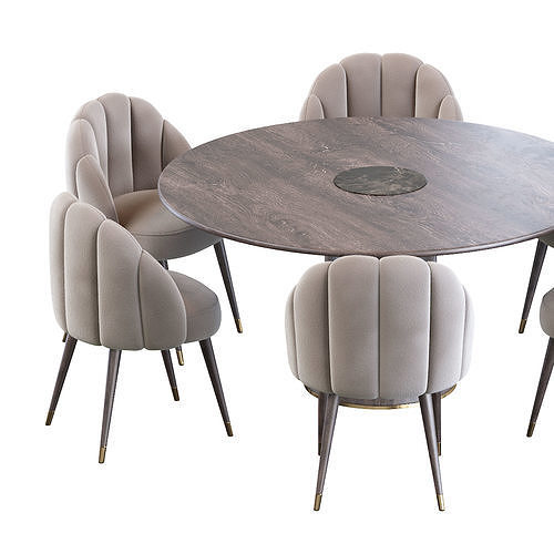 Daisy Chair and Bertoia Round Dining Table 3D model 6