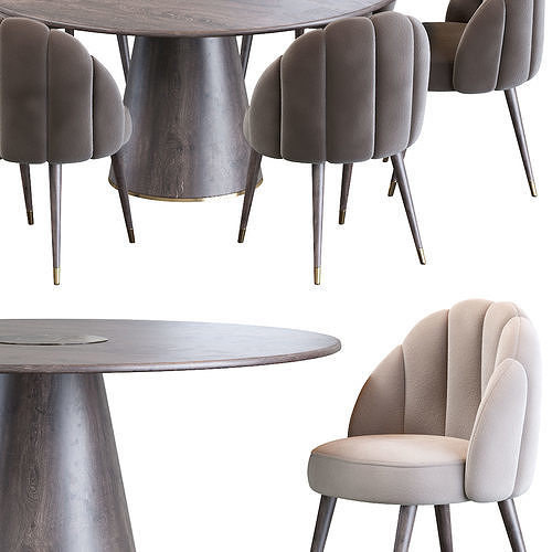 Daisy Chair and Bertoia Round Dining Table 3D model 3
