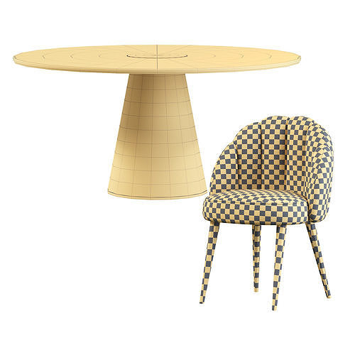Daisy Chair and Bertoia Round Dining Table 3D model 5