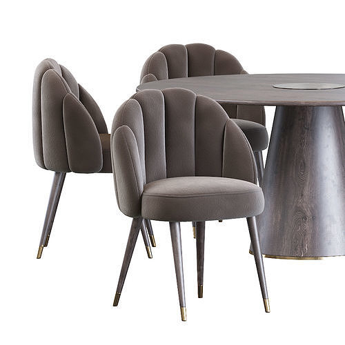 Daisy Chair and Bertoia Round Dining Table 3D model 7