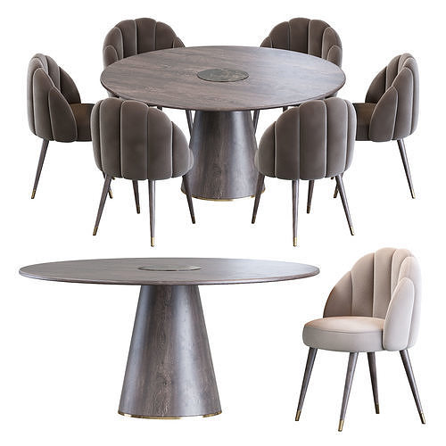 Daisy Chair and Bertoia Round Dining Table 3D model 2