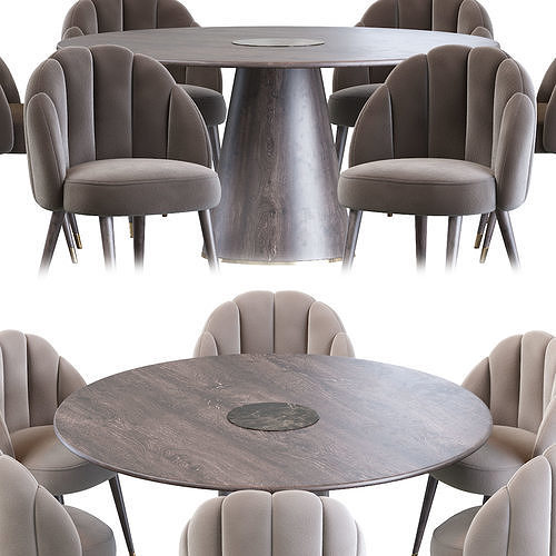 Daisy Chair and Bertoia Round Dining Table 3D model 4