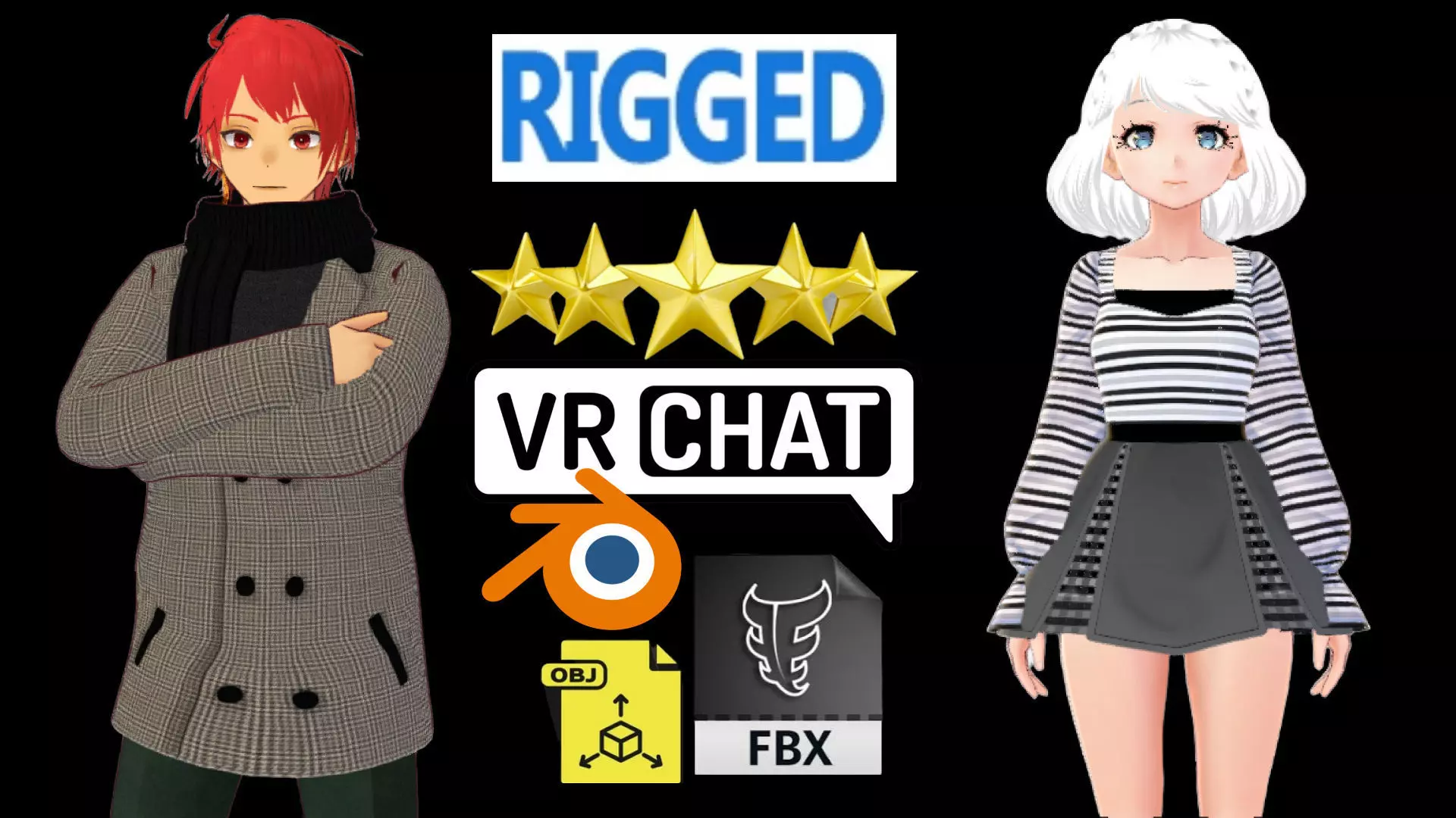 2 Cute Anime Girls Characters P14 3D Model Collection_0