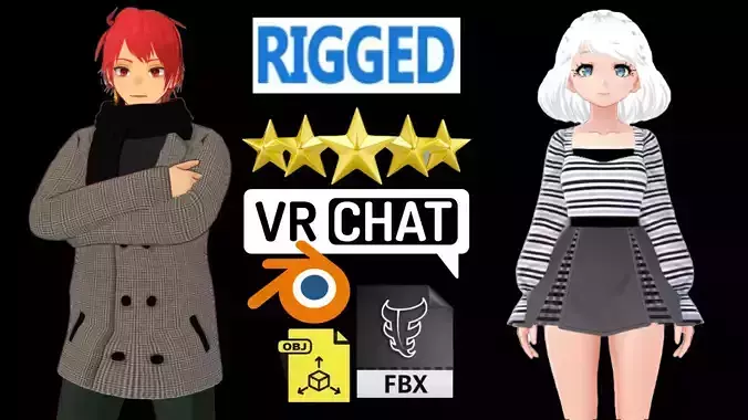 2 Cute Anime Girls Characters P14 3D Model Collection 2 Cute Anime Girls Characters P14 3D Model Collection