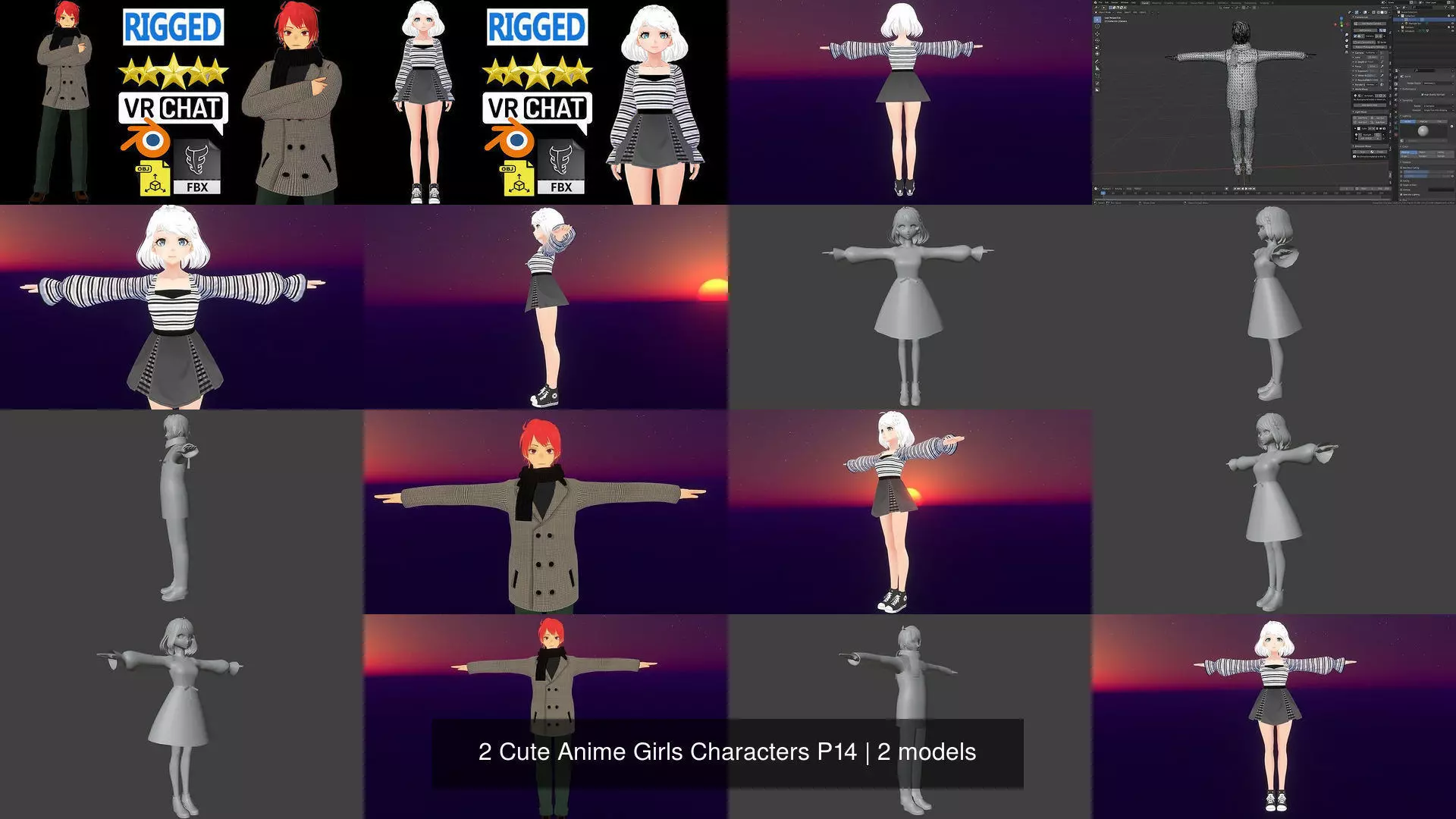 2 Cute Anime Girls Characters P14 3D Model Collection_1