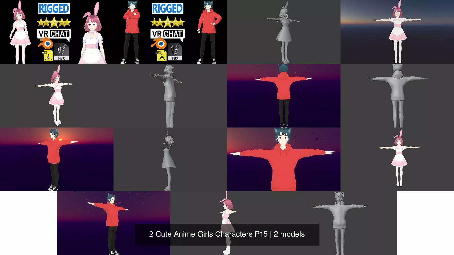 2 Cute Anime Girls Characters P15 3D Model Collection_1