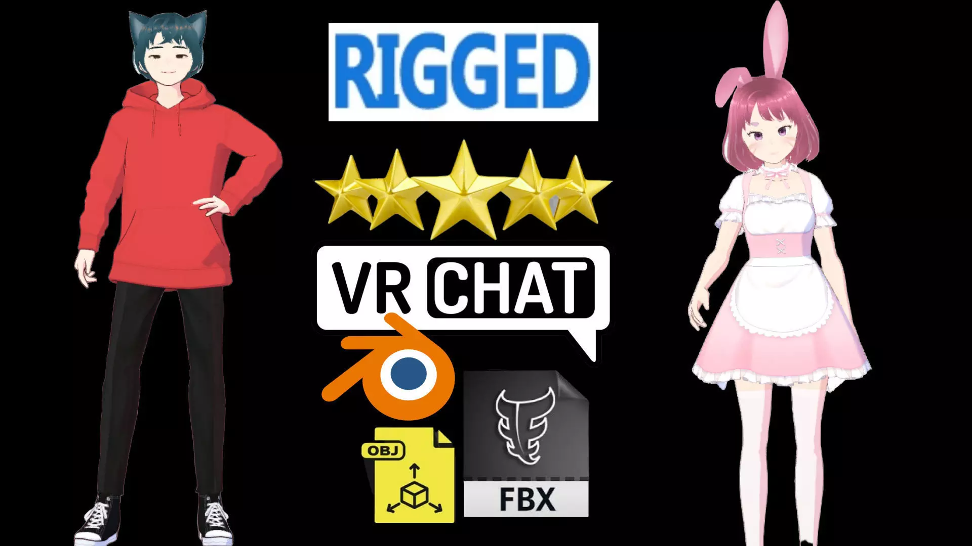 2 Cute Anime Girls Characters P15 3D Model Collection_0