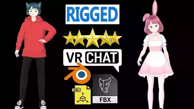 2 Cute Anime Girls Characters P15 3D Model Collection 2 Cute Anime Girls Characters P15 3D Model Collection