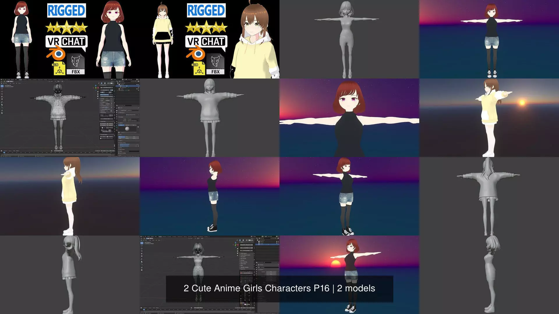 2 Cute Anime Girls Characters P16 3D Model Collection_1