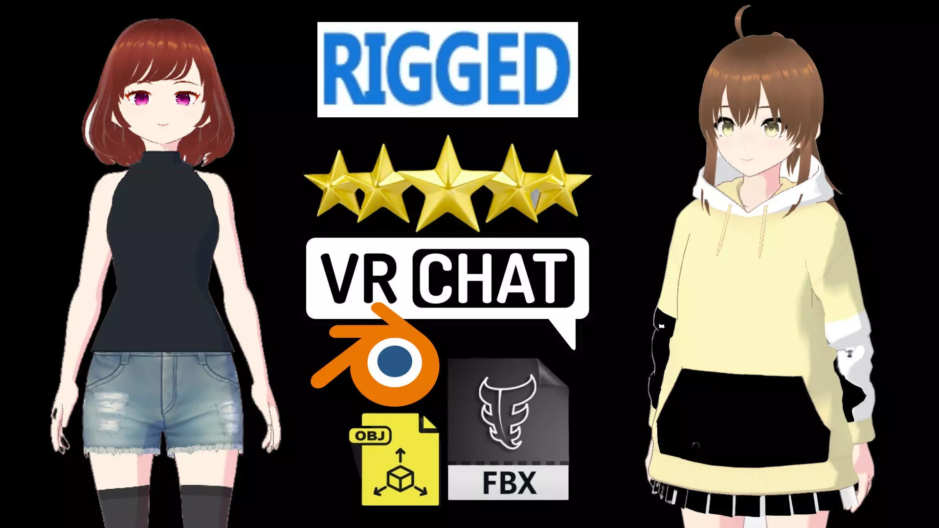 2 Cute Anime Girls Characters P16 3D Model Collection_0