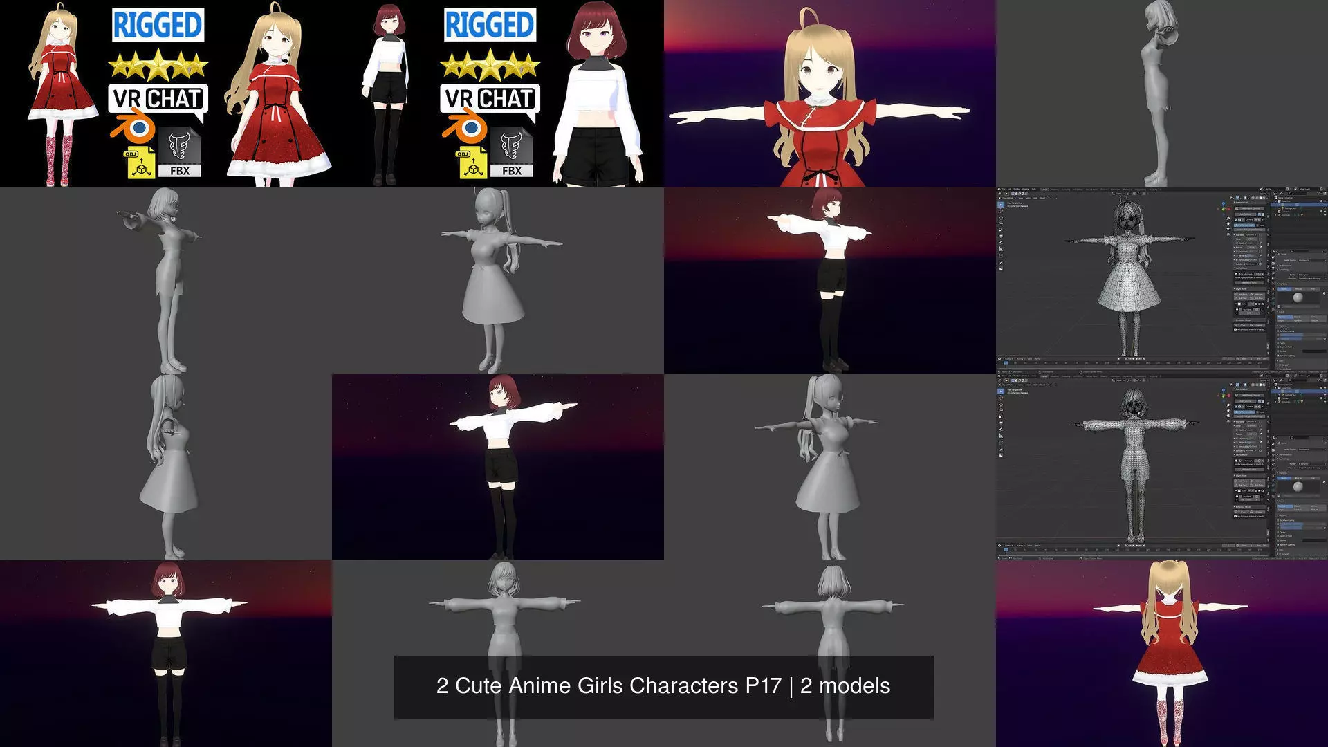 2 Cute Anime Girls Characters P17 3D Model Collection_1