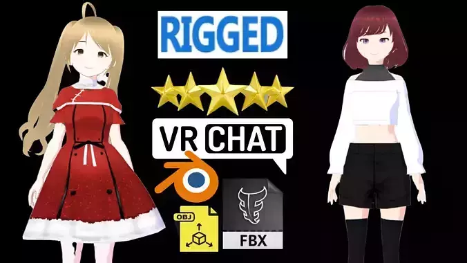 2 Cute Anime Girls Characters P17 3D Model Collection 2 Cute Anime Girls Characters P17 3D Model Collection