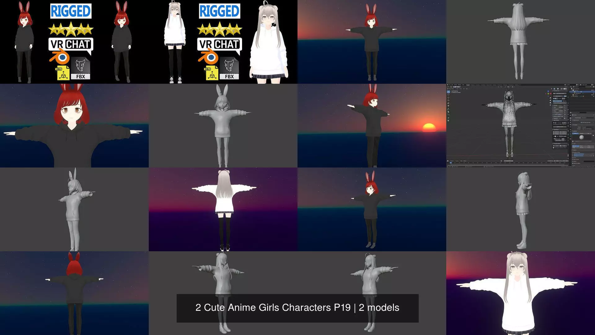 2 Cute Anime Girls Characters P19 3D Model Collection_1