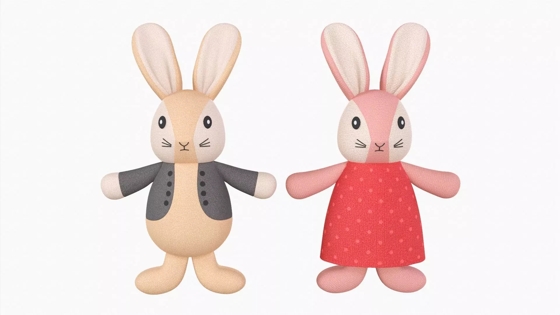 Bunny toy girl and boy 3D model_0