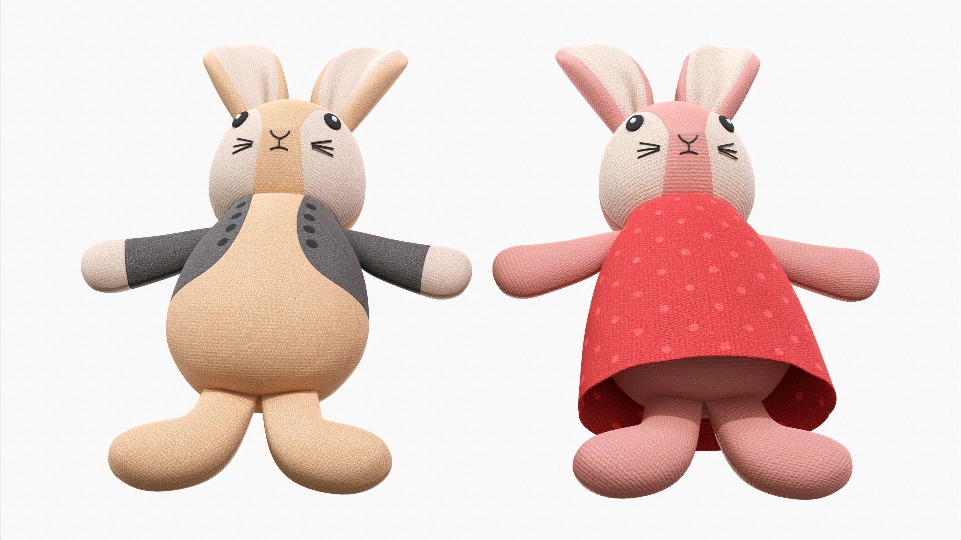 Bunny toy girl and boy 3D model_3