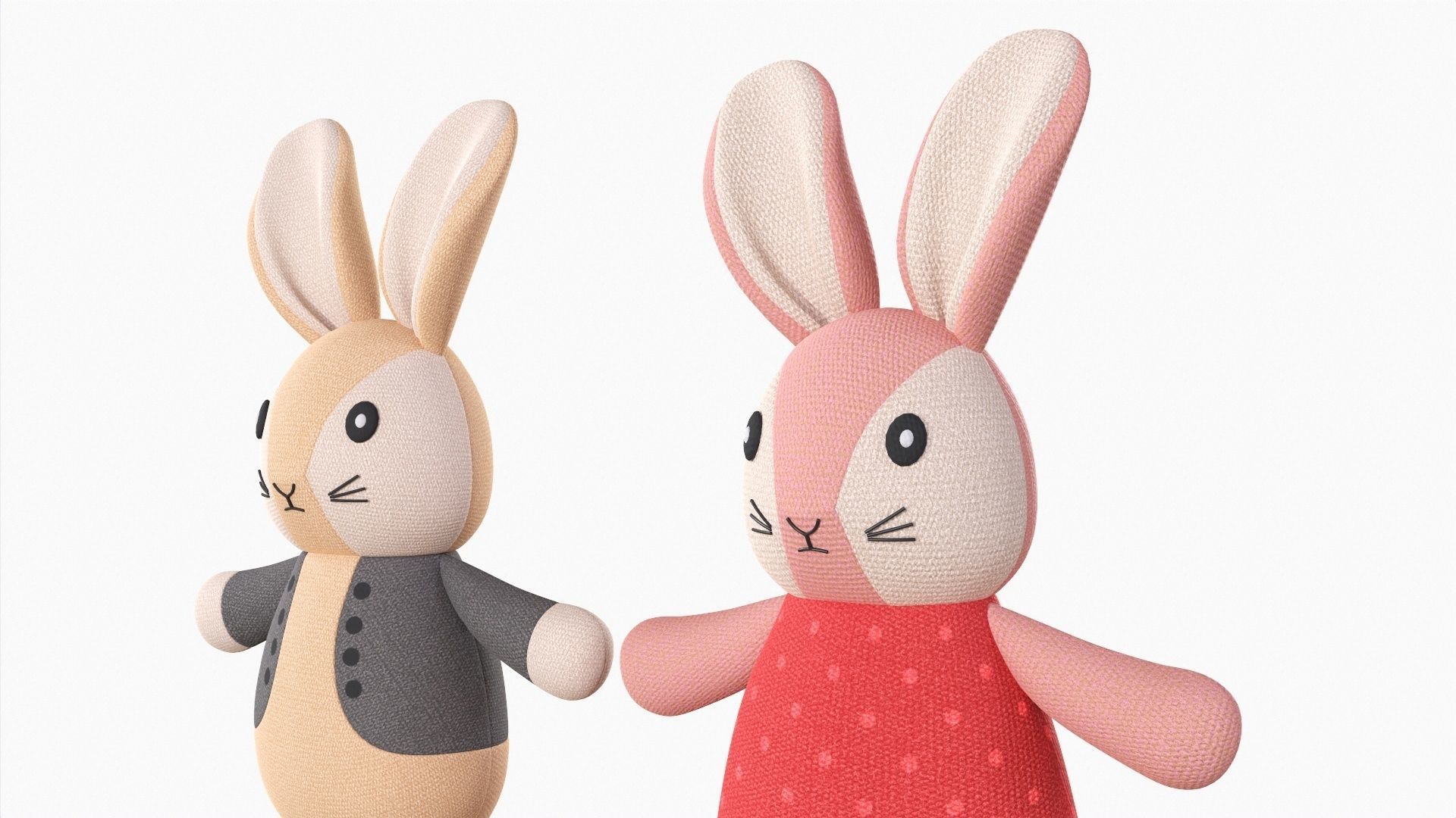 Bunny toy girl and boy 3D model_2