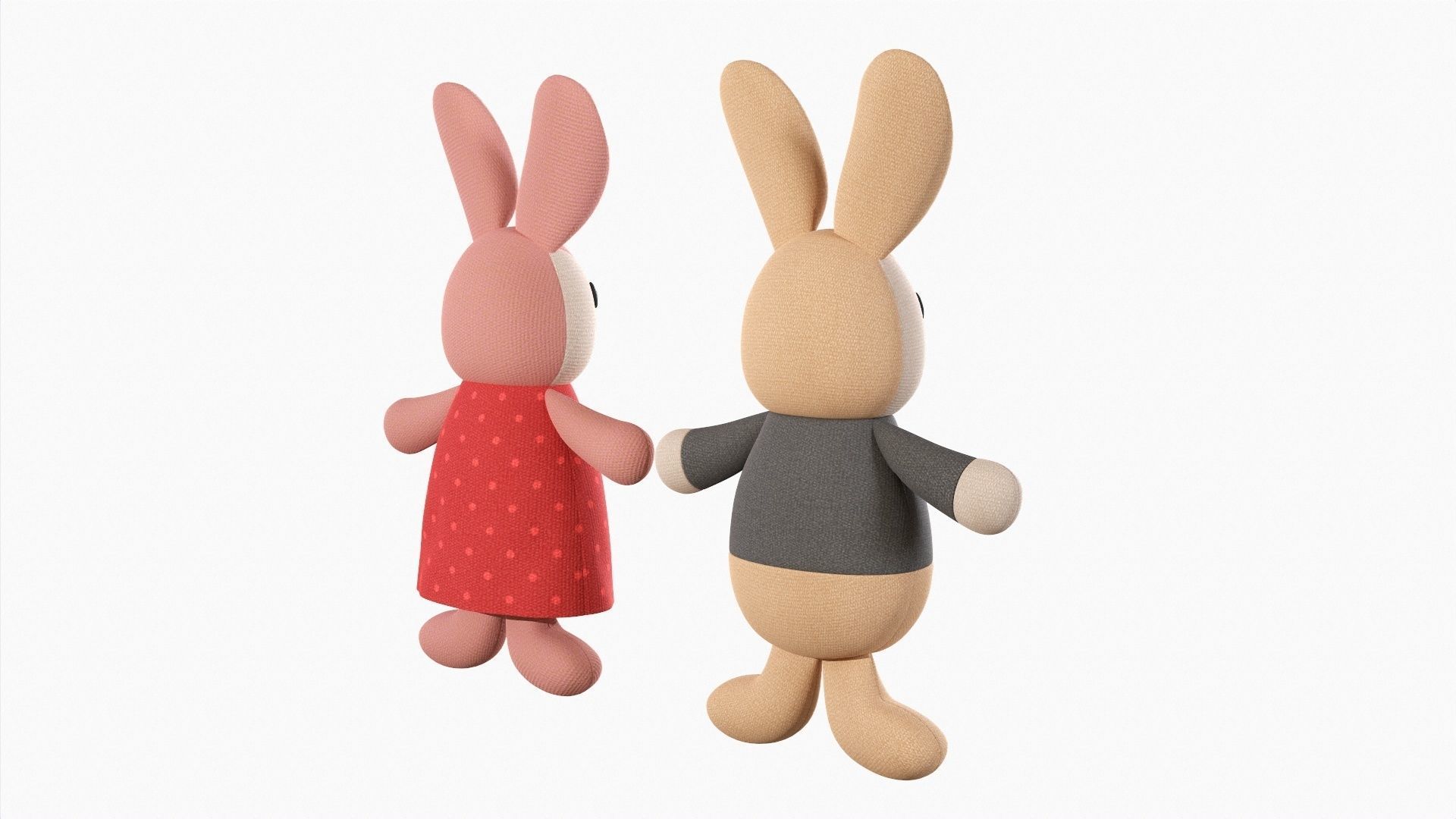 Bunny toy girl and boy 3D model_1