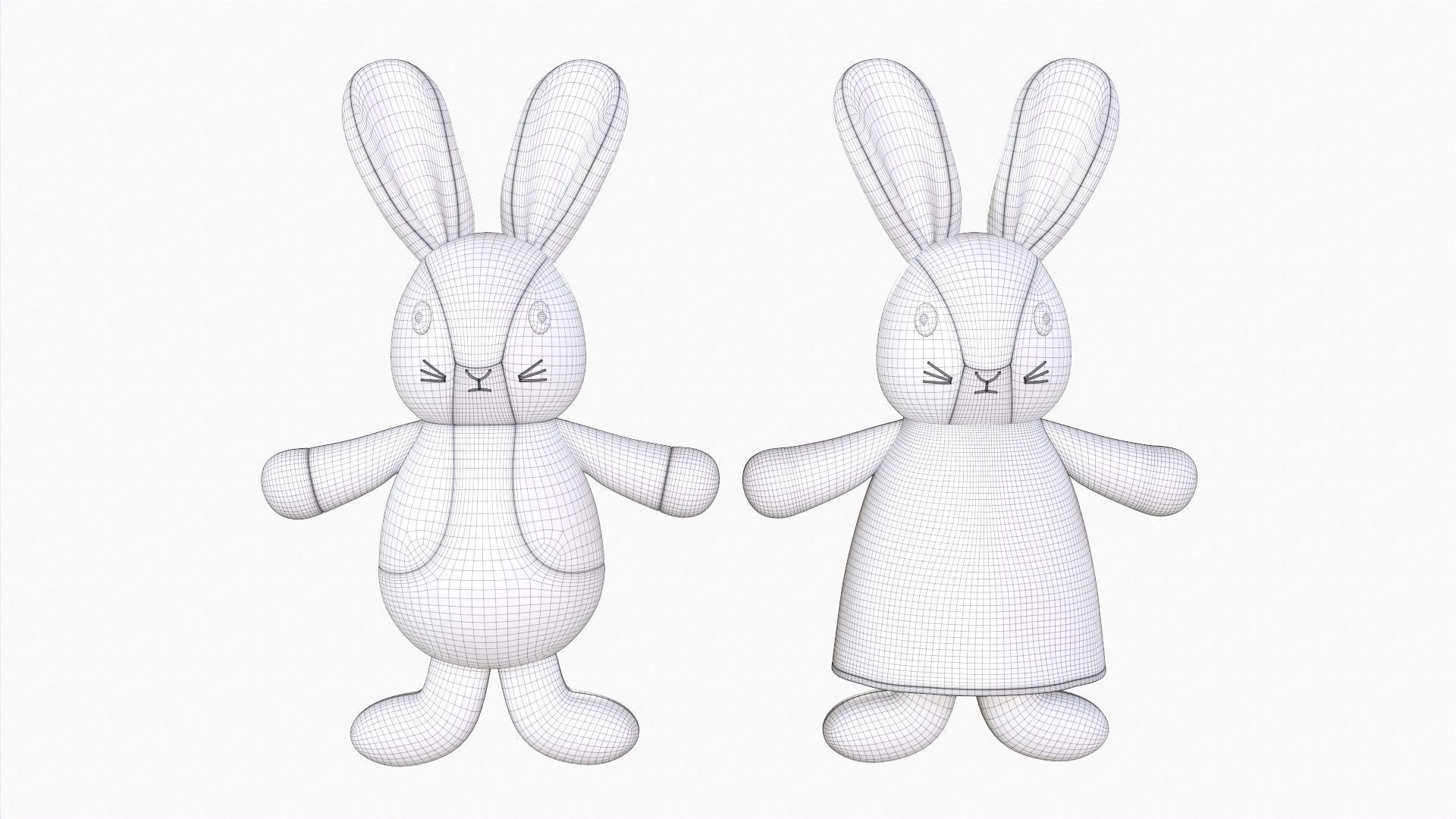 Bunny toy girl and boy 3D model_5