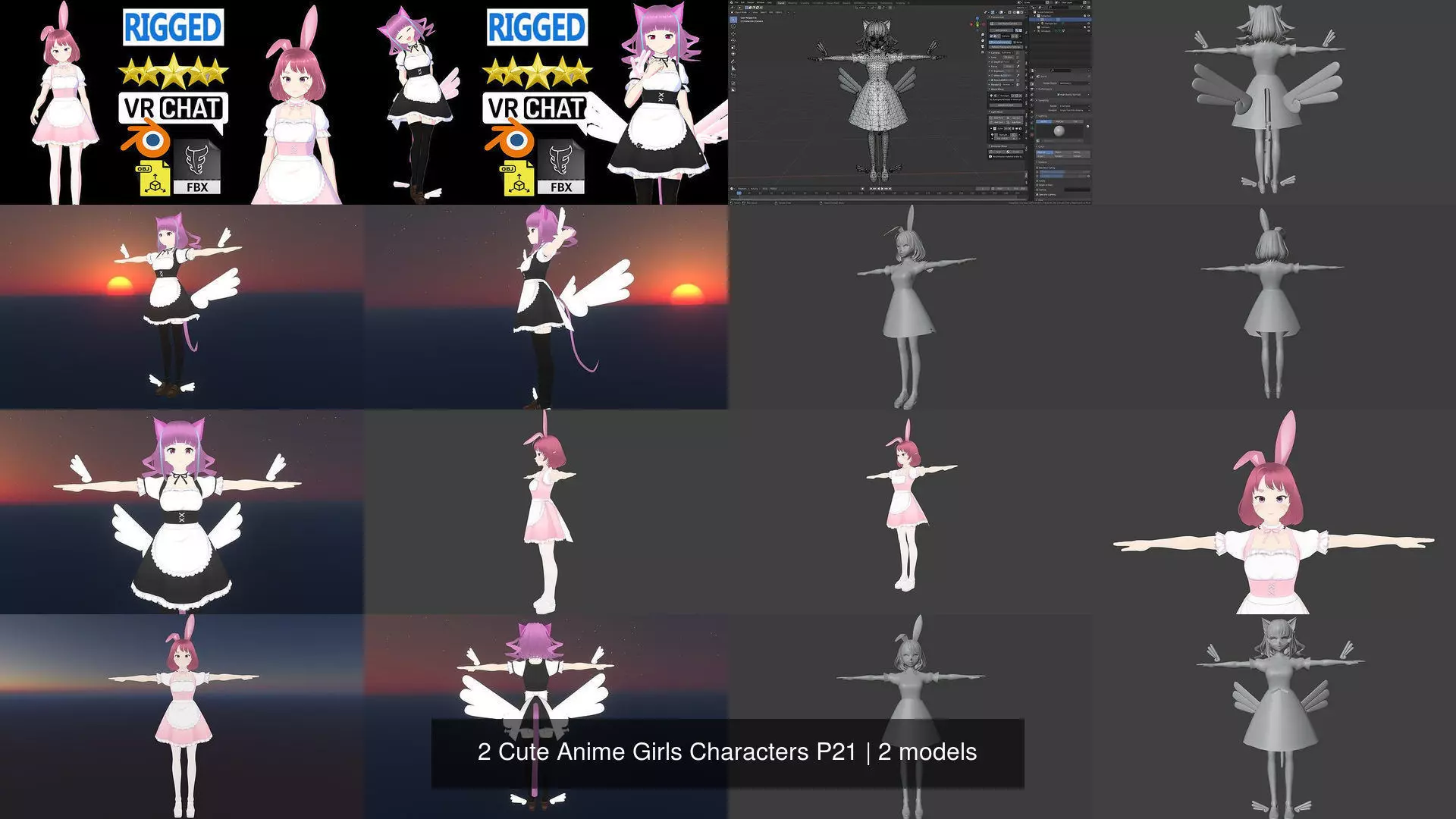 2 Cute Anime Girls Characters P21 3D Model Collection_1